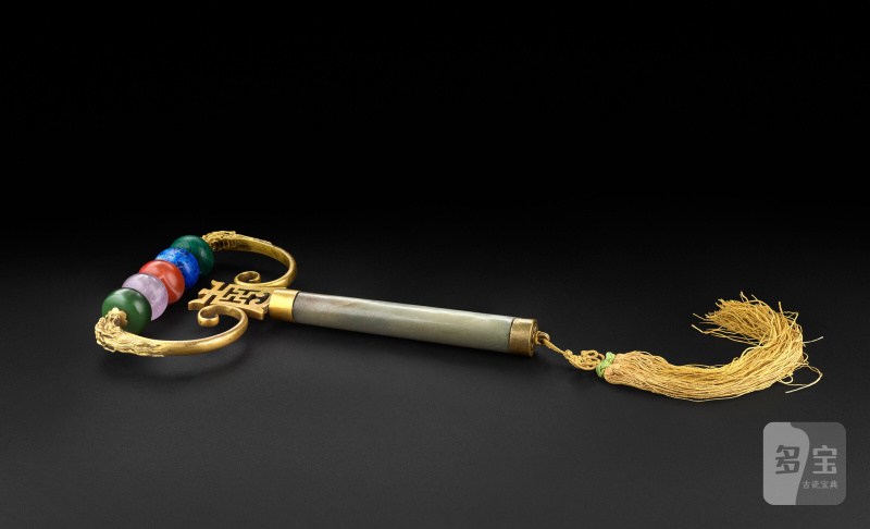 ROULEAU DE MASSAGE EN BRONZE DORÉ, JADE CÉLADON, MALACHITE, CORNALINE ET TOURMALINE  CHINE, DYNASTIE QING (1644-1911) - 图3